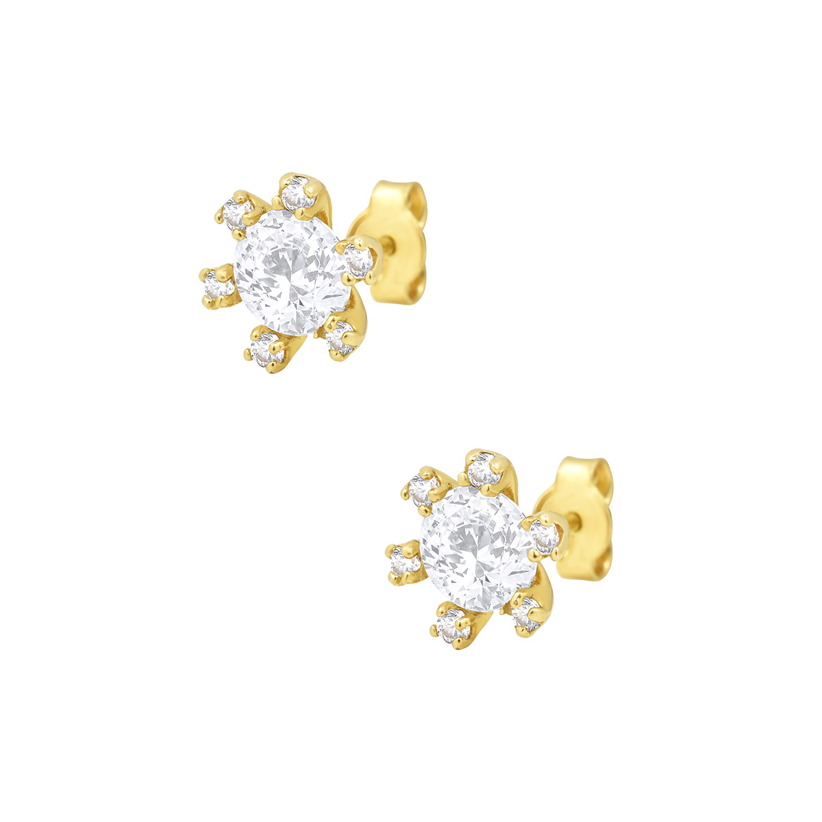 Χρυσά σκουλαρίκια λουλούδια Κ14 με πέτρες ζιργκόν